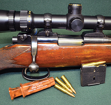 Layne’s favorite rifle in 218 Bee and the only one he has that is capable of shooting five bullets into a half inch at 100 yards is this early 1950’s Sako L46. Its detachable magazine holds three rounds.